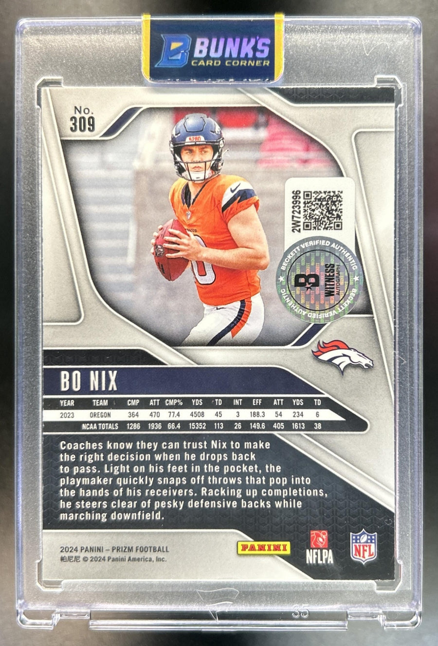 Bo Nix 2024 Panini Prizm #309 RC Auto Broncos