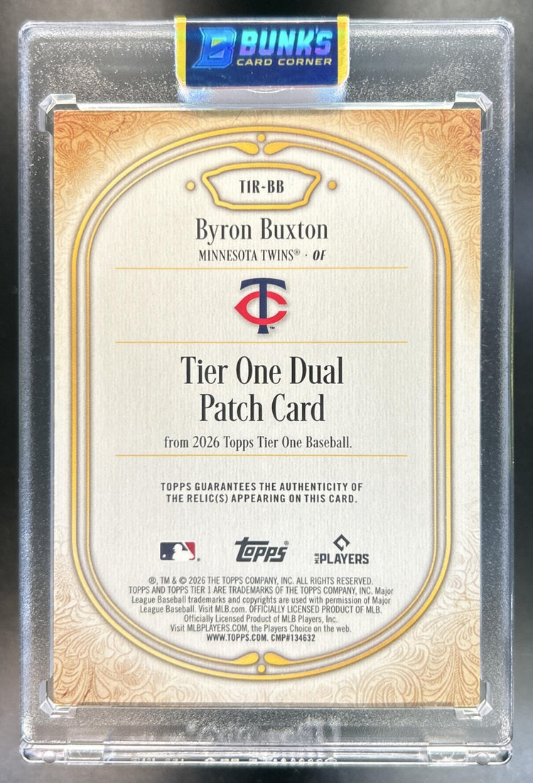 Byron Buxton 2026 Topps Tier One #T1R-BB Relic Dual Patch 18/25 MEM Twins