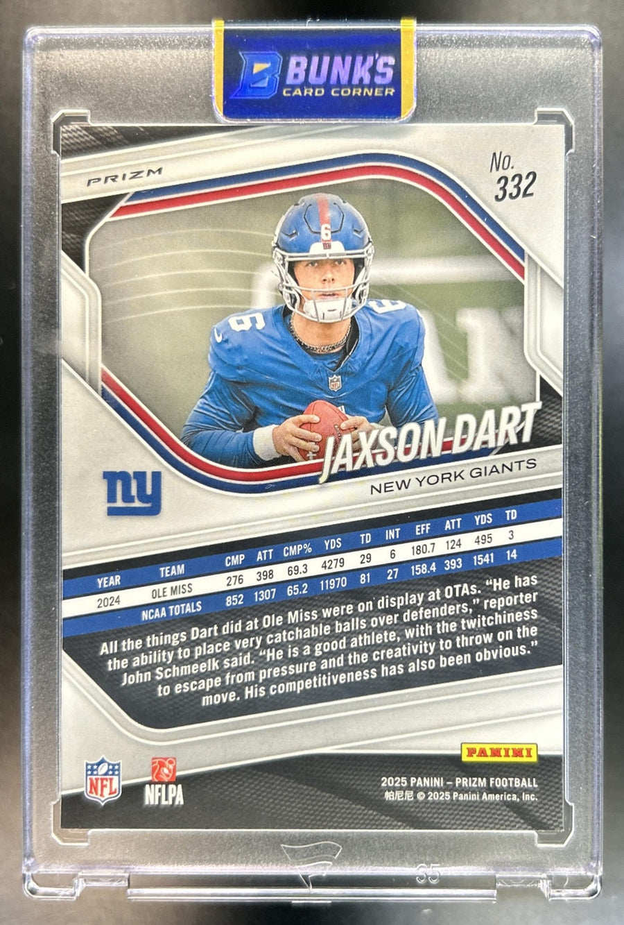 Jaxson Dart 2025 Panini Prizm #332 Neon Green Pulsar RC Giants