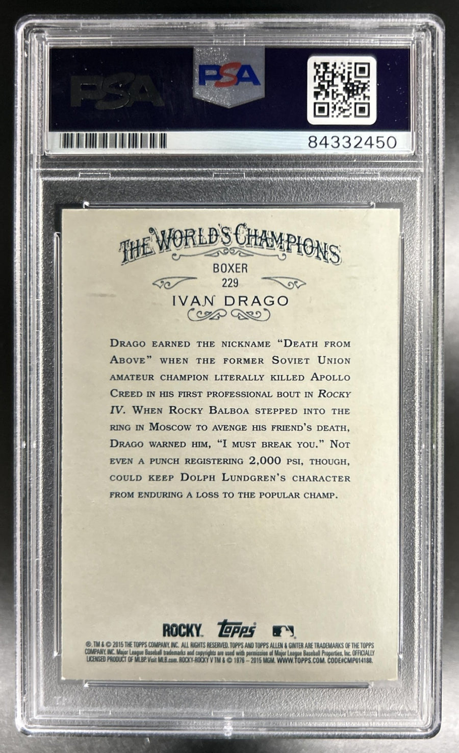 Ivan Drago 2015 Topps Allen & Ginter #229 PSA 9 Auto Grade
