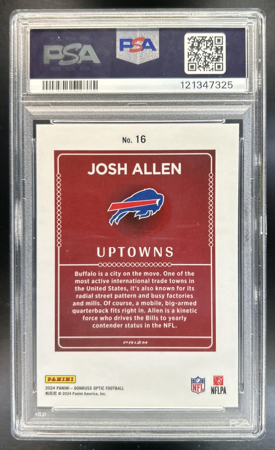 Josh Allen 2024 Panini Donruss Optic #16 Uptown SSP Bills PSA 10