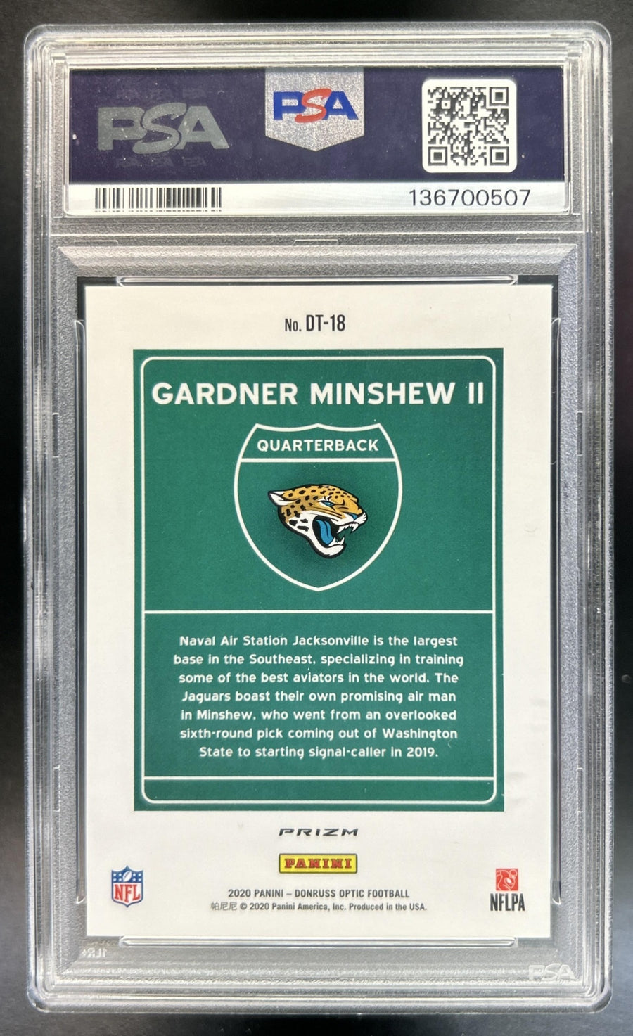 Gardner Minshew II 2020 Panini Donruss Optic #DT-18 Downtown SSP Jaguars PSA 10