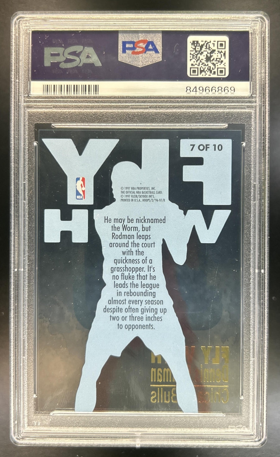 Dennis Rodman 1996-97 Hoops #7 Fly With Bulls PSA 8