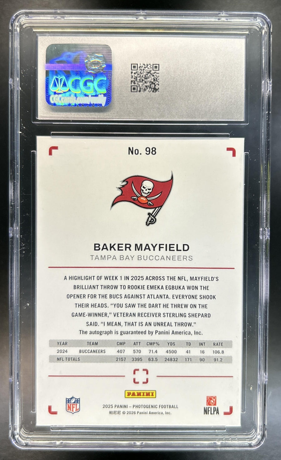 Baker Mayfield 2025 Panini PhotoGenic #98 Auto Green 7/25 Buccaneers CGC 10