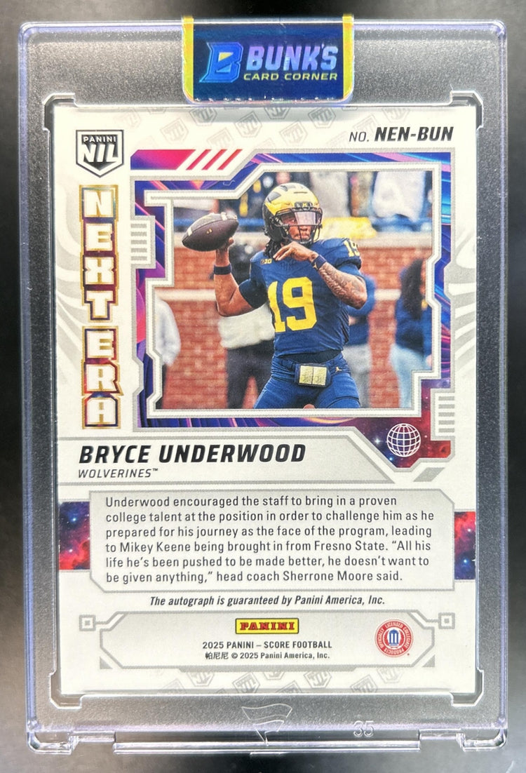Bryce Underwood 2025 Panini Score #NEN-BUN Next Era NIL Auto Wolverines