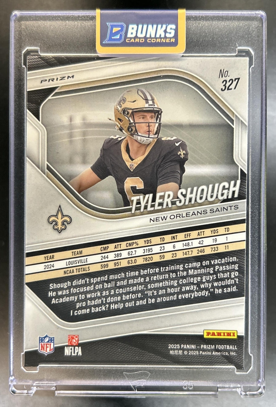 Tyler Shough 2025 Panini Prizm #327 White Disco RC Saints