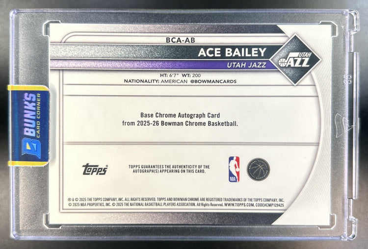 Ace Bailey 2025-26 Bowman #BCA-AB Chrome Auto RC Jazz