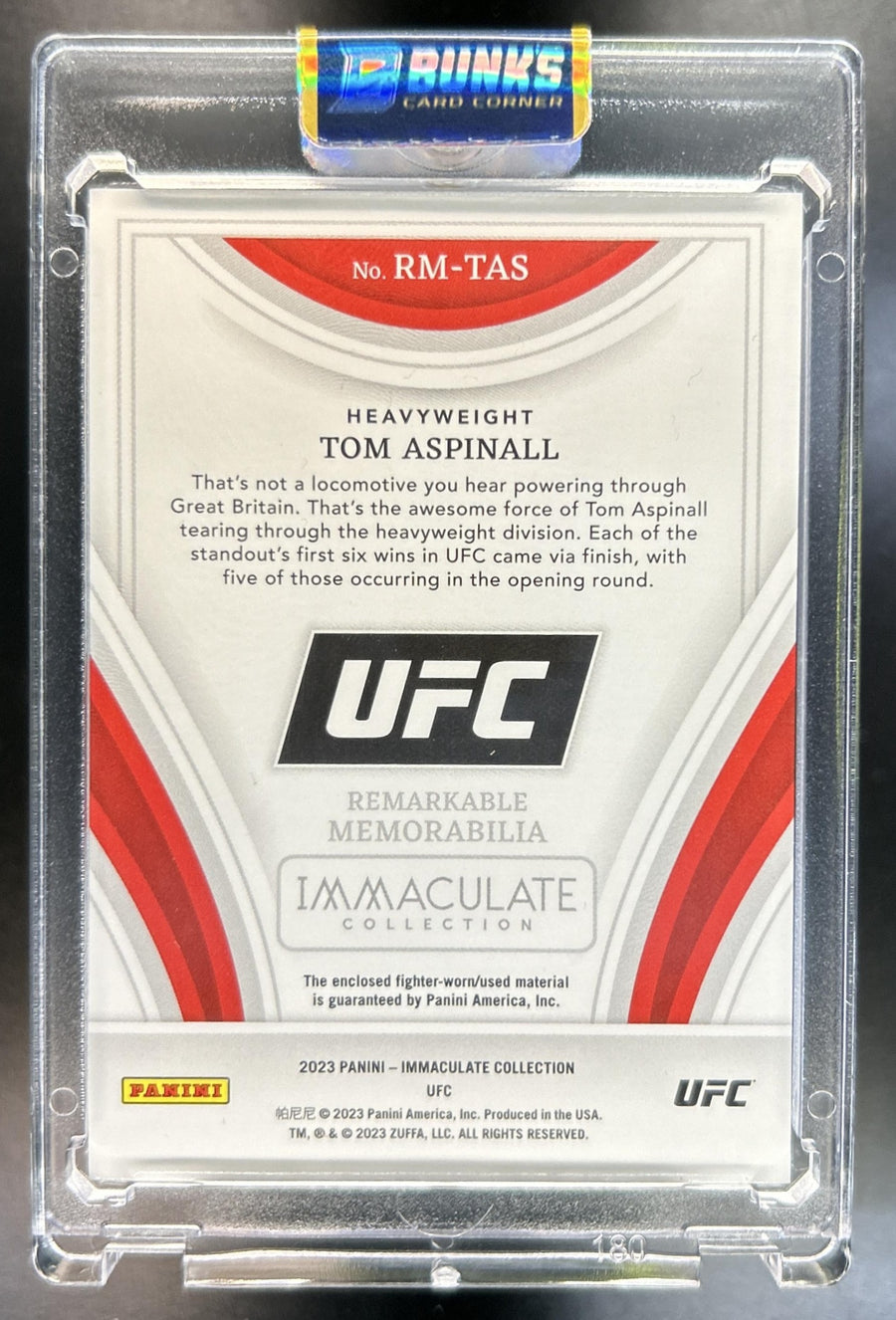 Tom Aspinall Immaculate Collection UFC #RM-TAS Remarkable Memorabilia 29/99 MEM