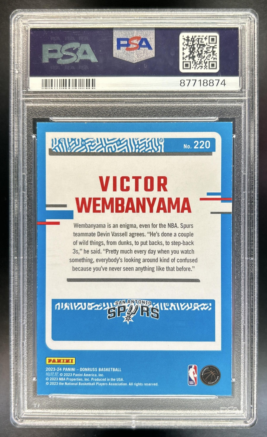 Victor Wembanyama 2023-24 Panini Donruss #220 Silver Press Proof RC Rated Rookie Spurs PSA 9