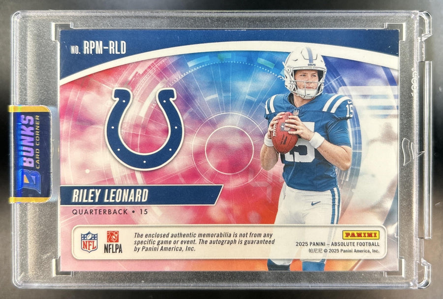 Riley Leonard 2025 Panini Absolute #RPM-RLD Rookie Premiere Materials Autos Quad 13/299 MEM RC Colts