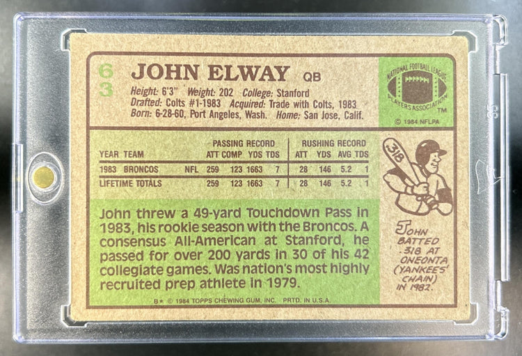 John Elway 1984 Topps #63 RC Broncos *Rough Corners*
