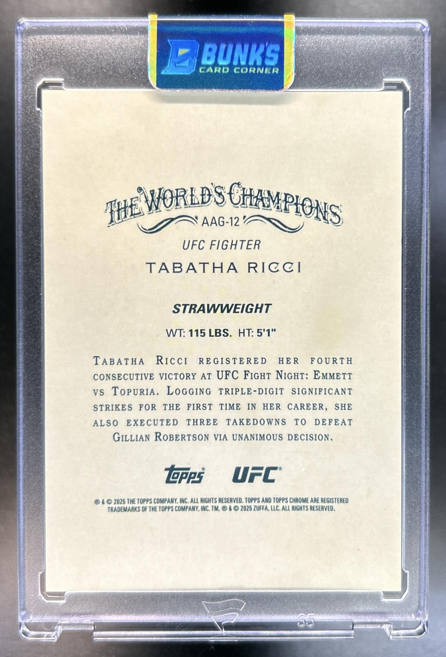 Tabatha Ricci UFC Chrome #AAG-12 29/50 Gold Allen & Ginter