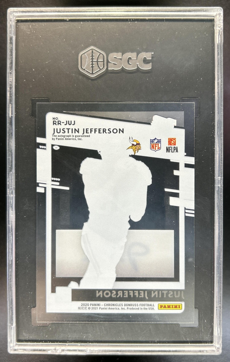 Justin Jefferson 2020 Panini Chronicles #RR-JUJ Clearly Donruss Rated Rookie Auto RC Vikings SGC 9.5