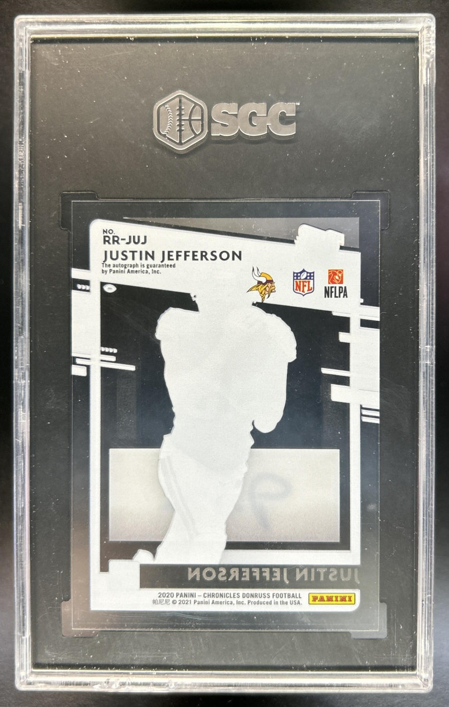 Justin Jefferson 2020 Panini Chronicles #RR-JUJ Clearly Donruss Rated Rookie Auto RC Vikings SGC 9.5