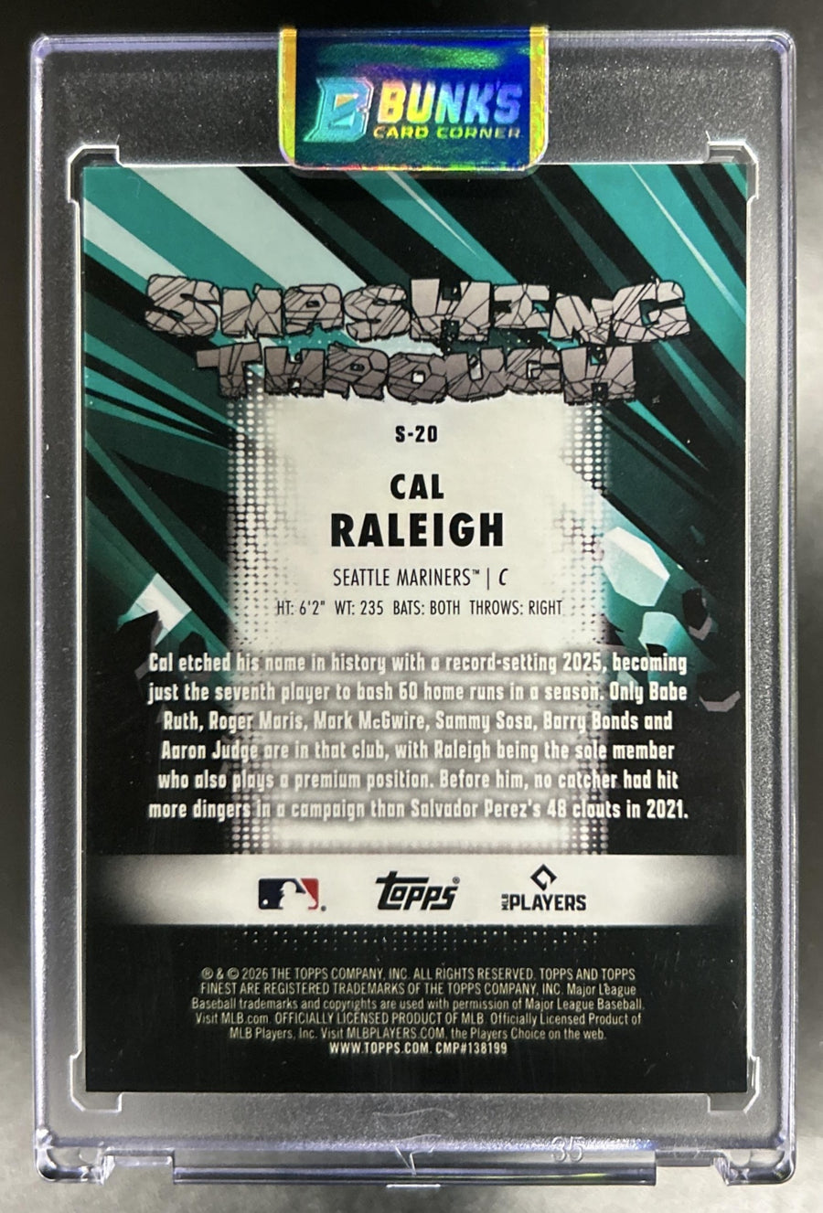 Cal Raleigh 2026 Topps Finest #S-20 Smashing Through Mariners