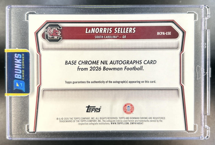 LaNorris Sellers 2026 Bowman #BCPA-LSE Chrome Prospect Auto Orange Reptilian Refractor 25/25 Gamecocks