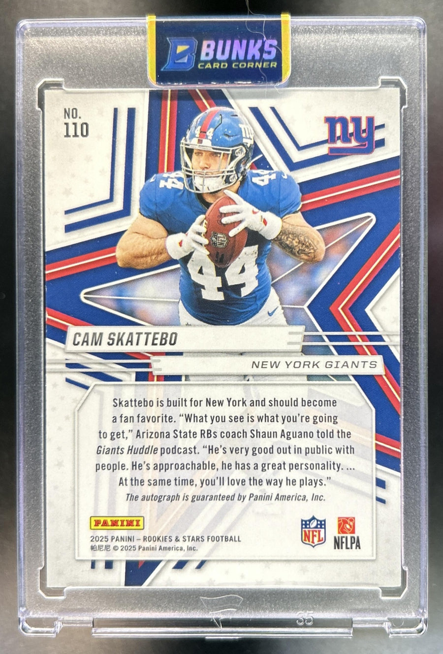 Cam Skattebo 2025 Panini Rookies & Stars #110 Signatures RC Auto Giants