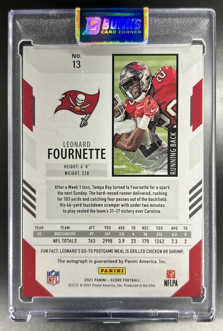 Leonard Fournette 2021 Panini Score #13 Signatures Gold Zone 2/25 Auto Buccaneers