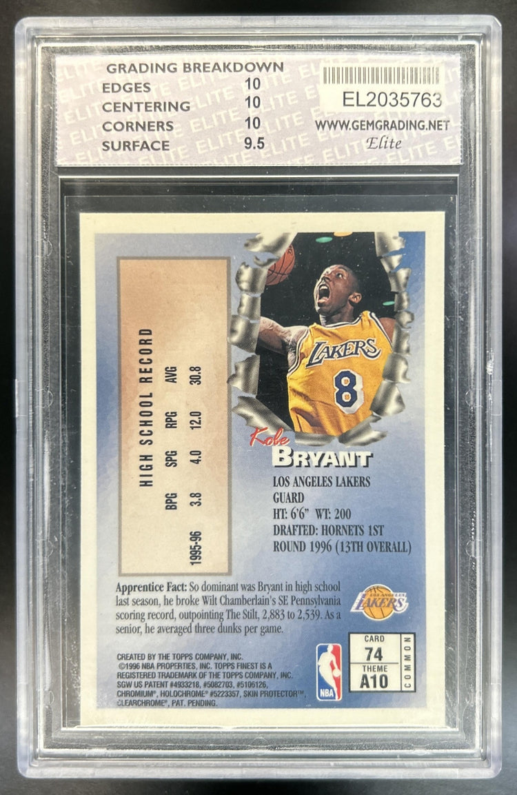 Kobe Bryant 1996-97 Topps Finest #74 Bronze RC Lakers