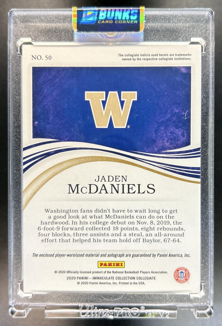 Jaden McDaniels 2020-21 Panini Immaculate Collection Collegiate #50 RC Auto Huskies