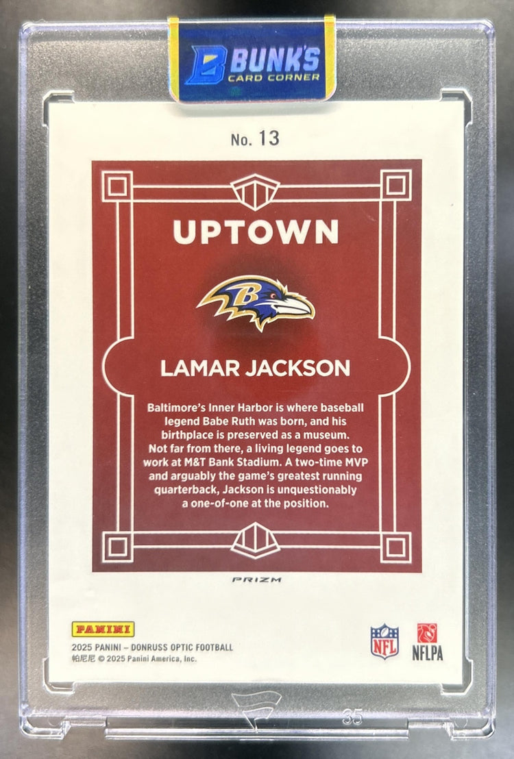 Lamar Jackson 2025 Panini Donruss Optic #13 Uptown Case Hit SSP Ravens
