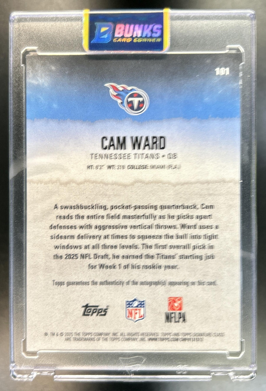 Cam Ward 2025 Topps Signature Class #101 Rookie Auto RC Titans