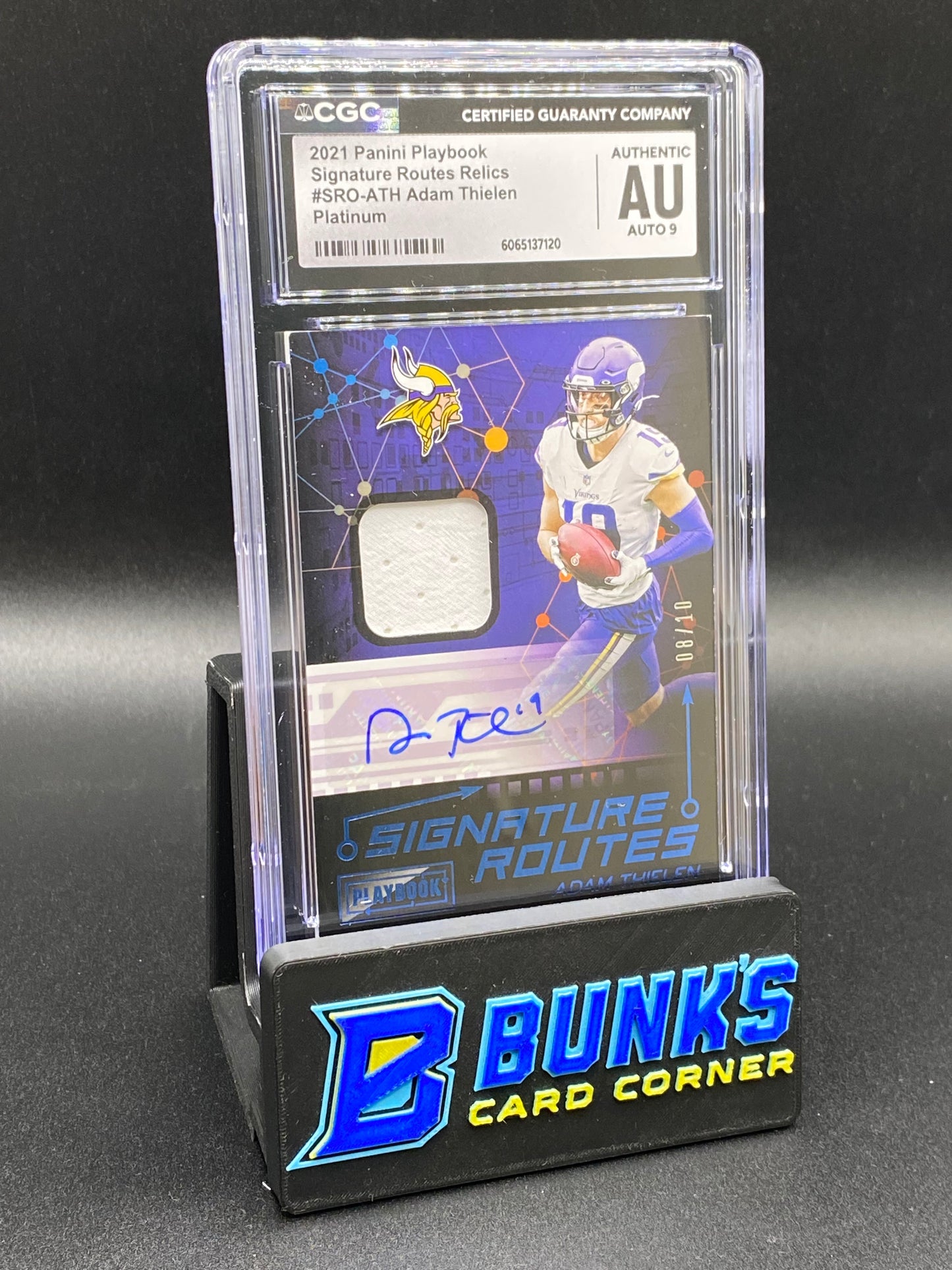 2021 Adam Thielen Platinum Sig 8/10 Patch CGC Auto 9