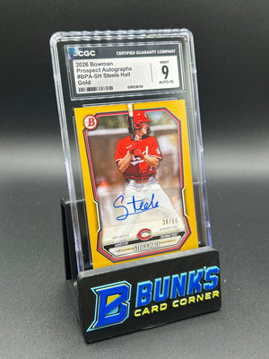 2026 Steele Hall Bowman Prospect Autographs Gold Auto 38/50 CGC 9/10