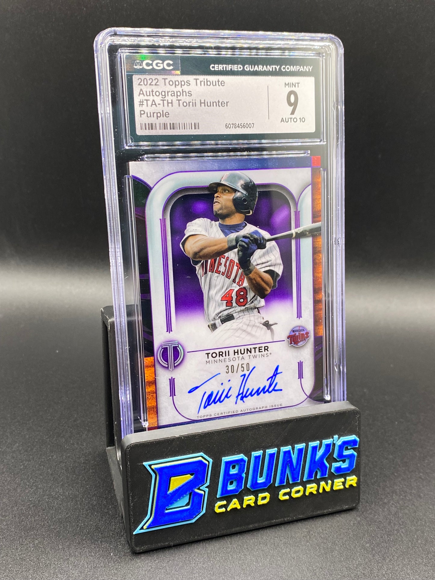 2022 Torii Hunter Purple Auto 30/50 CGC 9/10