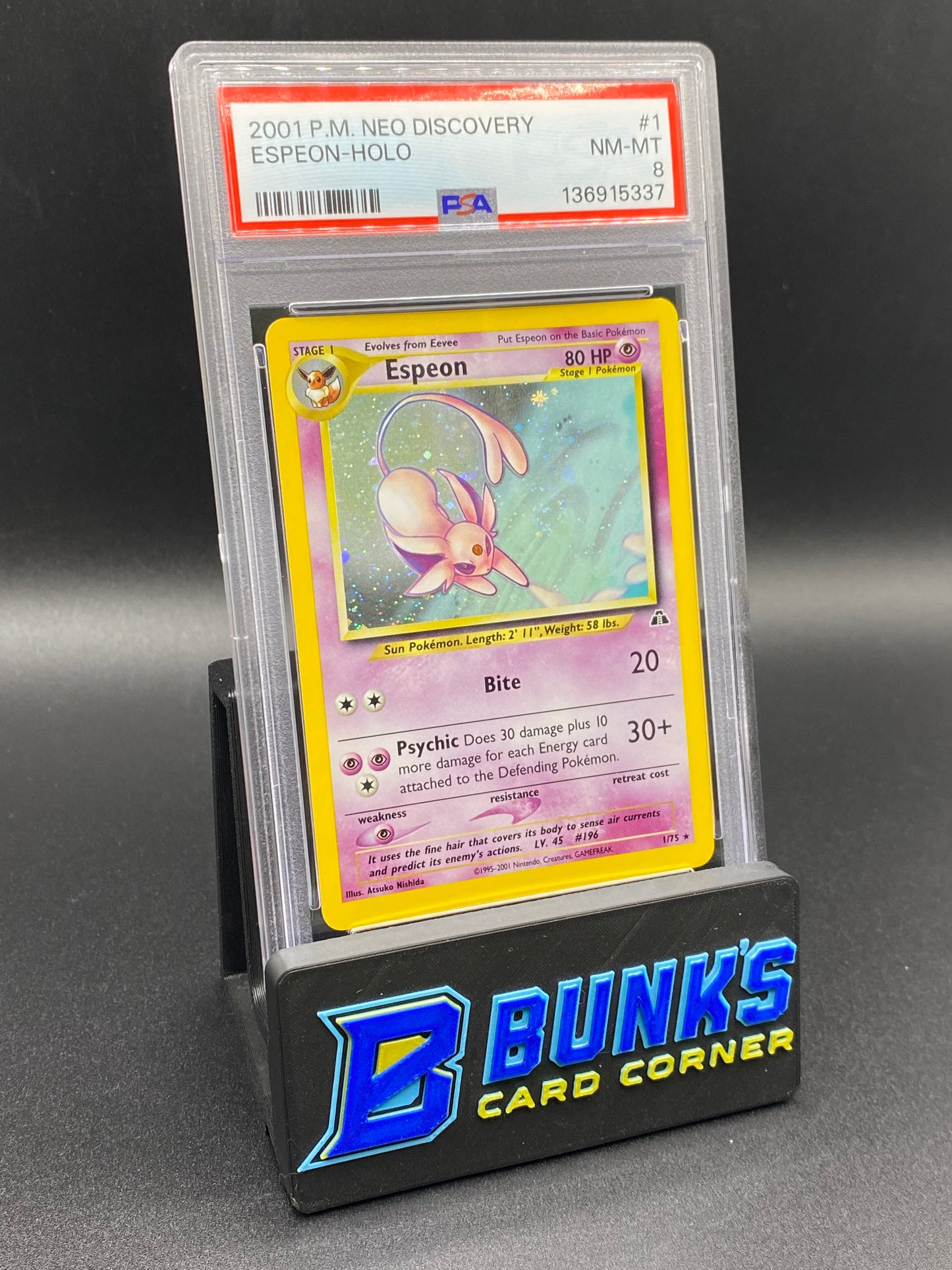 Espeon Holo Swirl Neo Discovery PSA 8