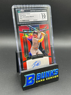 2024 Jackson Merrill Panini Select Signatures Red Rc Auto 52/99 CGC 10