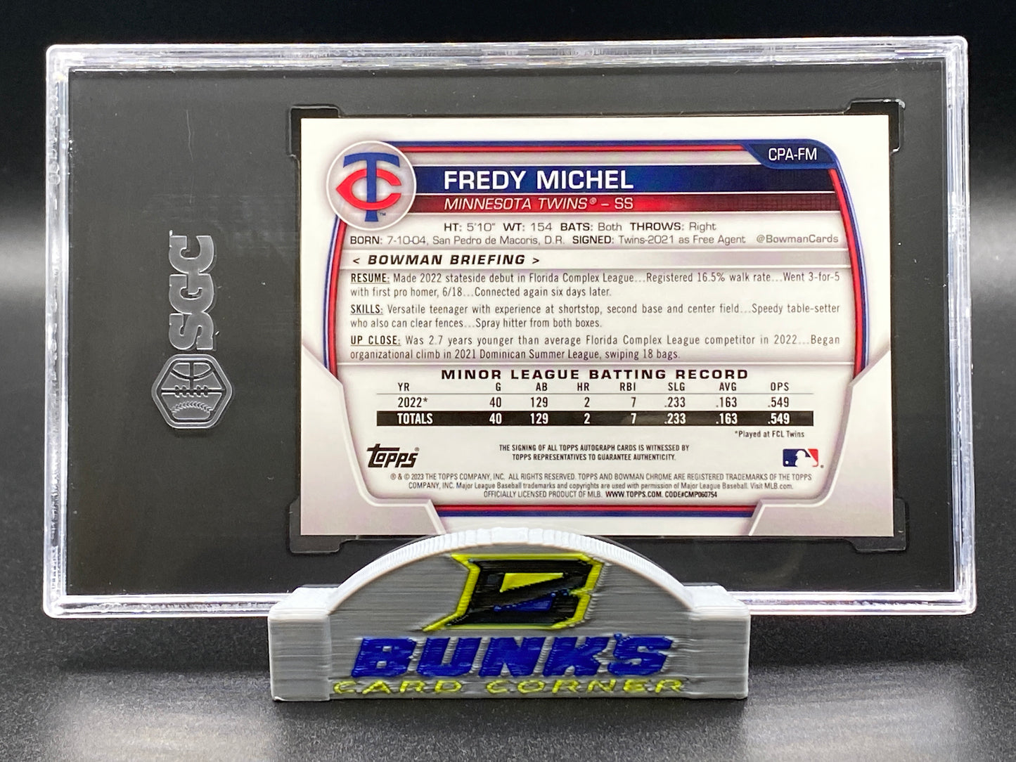 2023 Fredy Michel AUTOGRAPHED 1st Bowman SGC 10|9.5 (Box 14)