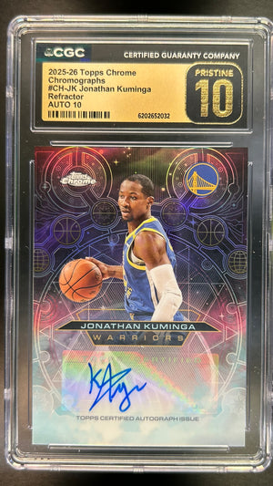 2025-26 Jonathan Kuminga Topps Chrome Chromographs Refractor Auto CGC Pristine 10/10