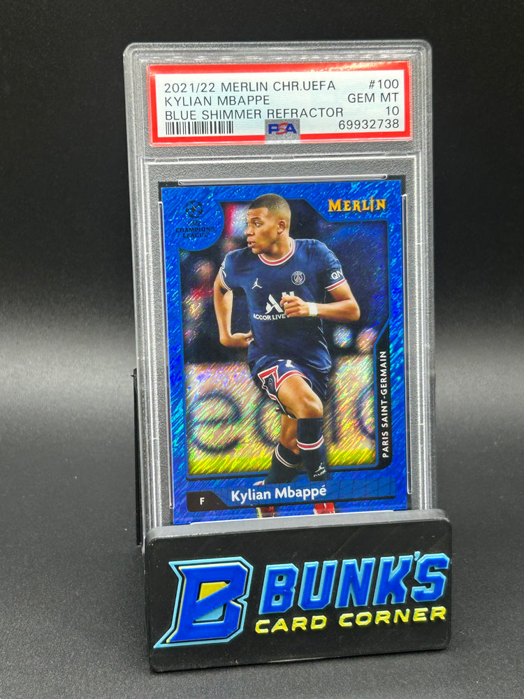 2021-22 Kylian Mbappe Blue Shimmer Refractor PSA 10