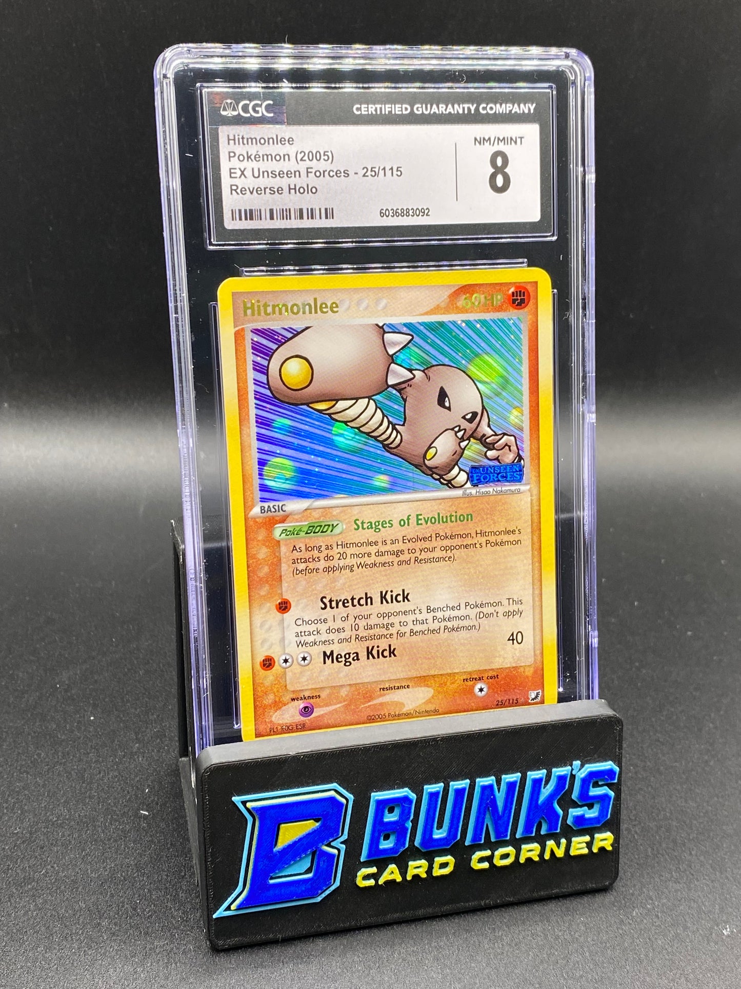 Hitmonlee Reverse Holo Unseen Forces CGC 8