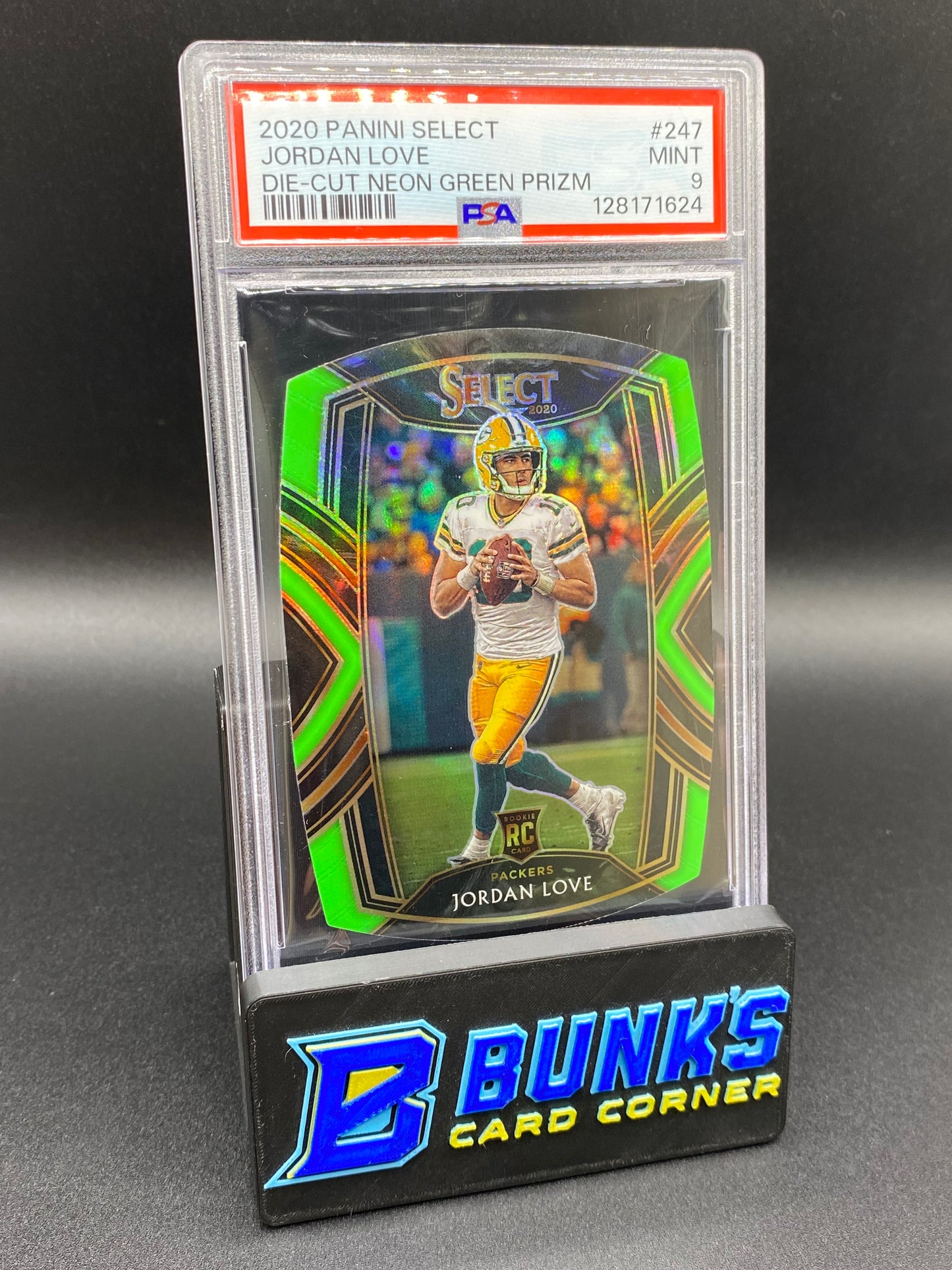 2020 Jordan Love Die-Cut Neon Green Prizm Rc PSA 9