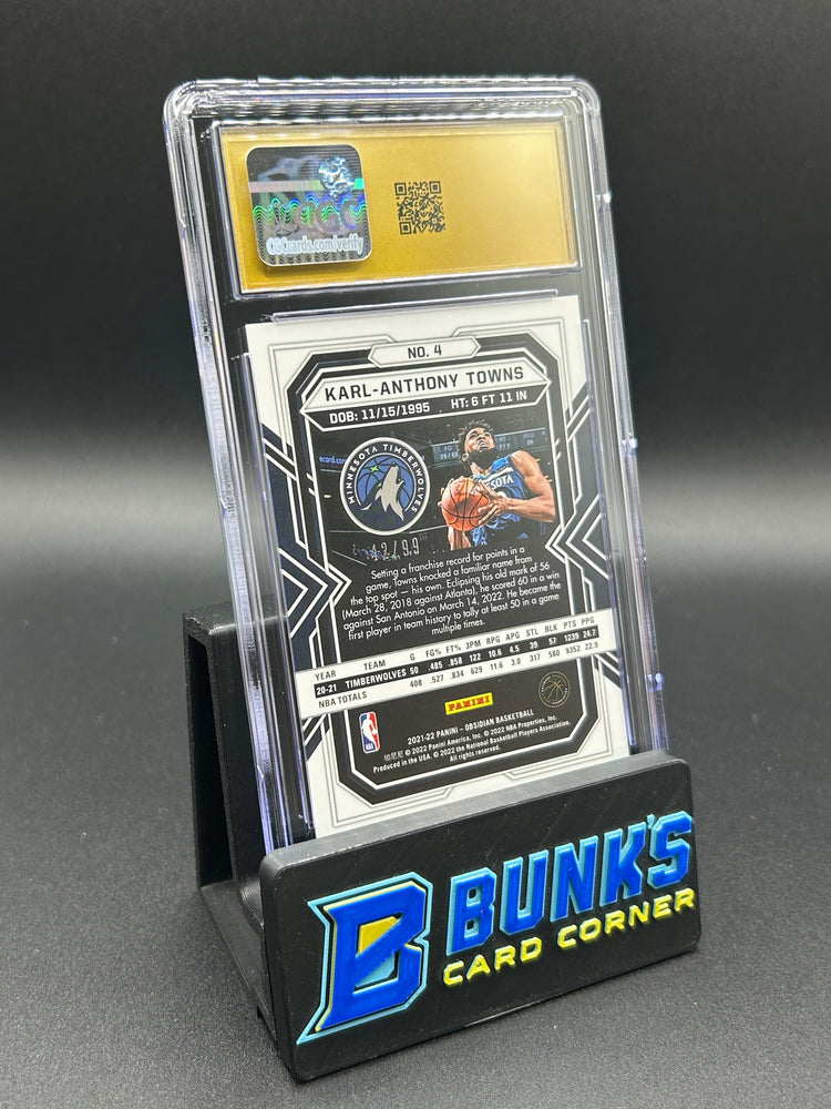 2021-22 Karl-Anthony Towns Panini Obsidian Electric Etch Red Yellow & Green Flood 42/99 CGC Pristine 10