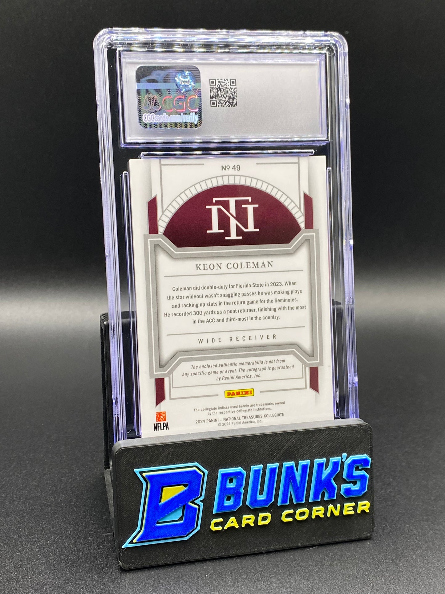 2024 Keon Coleman Blue College Materials Sig. 26/49 Rc CGC 10/10