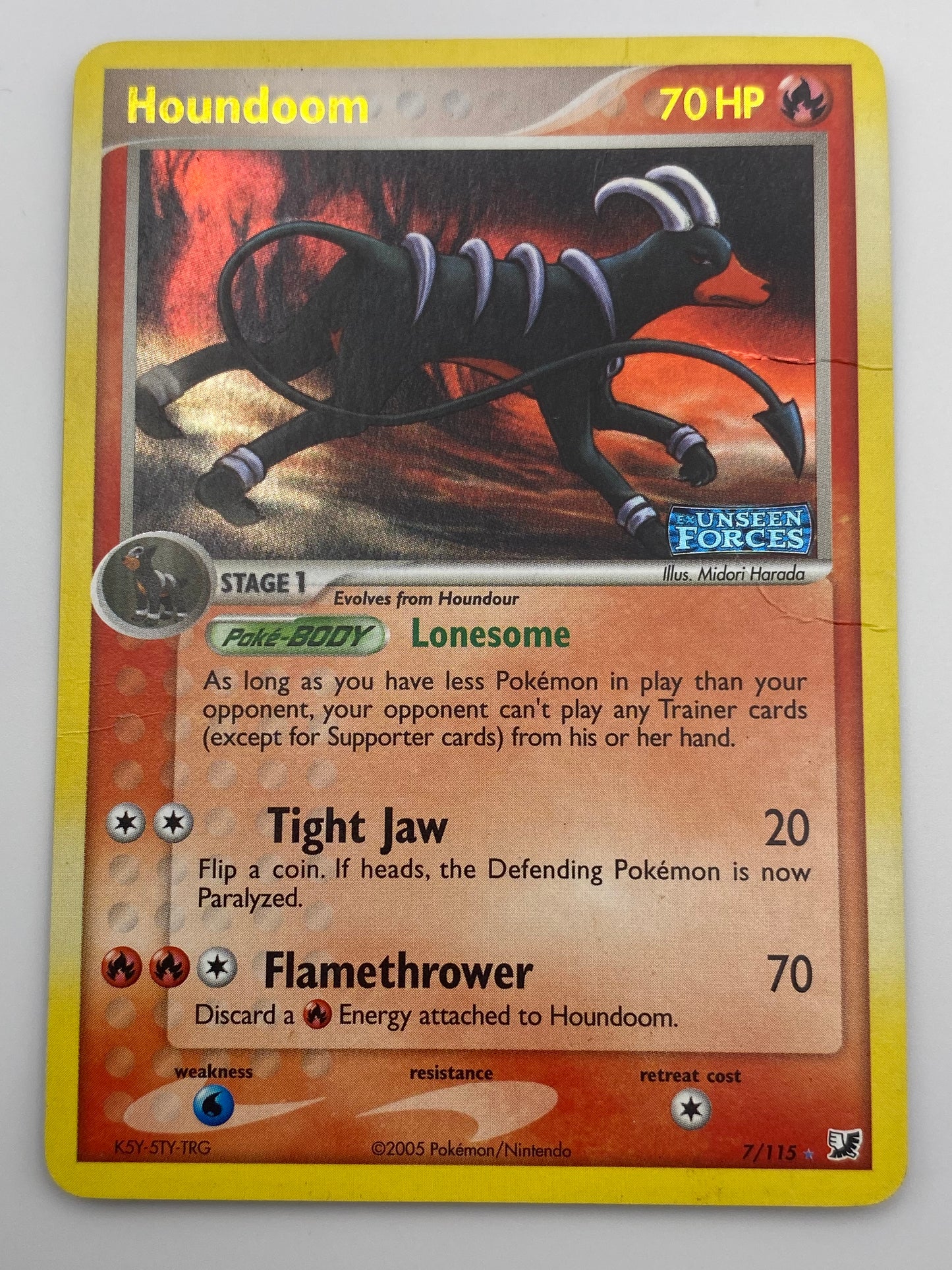Houndoom Reverse Holo Unseen Forces Stamp DMG