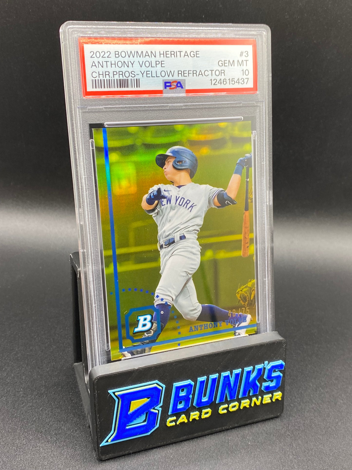 2022 Anthony Volpe Chrome Prospect Yellow Ref 48/75 PSA 10