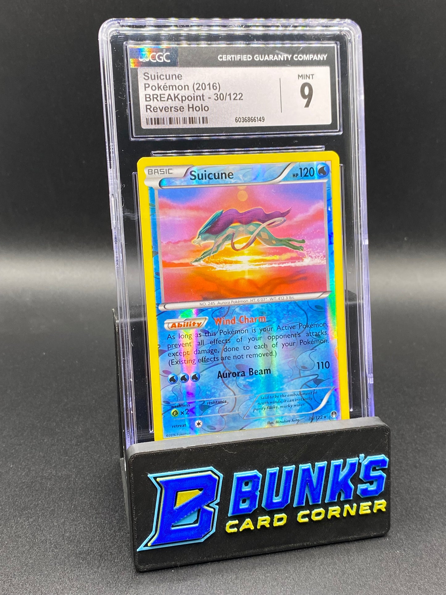 Suicune Reverse Holo Breakpoint CGC 9