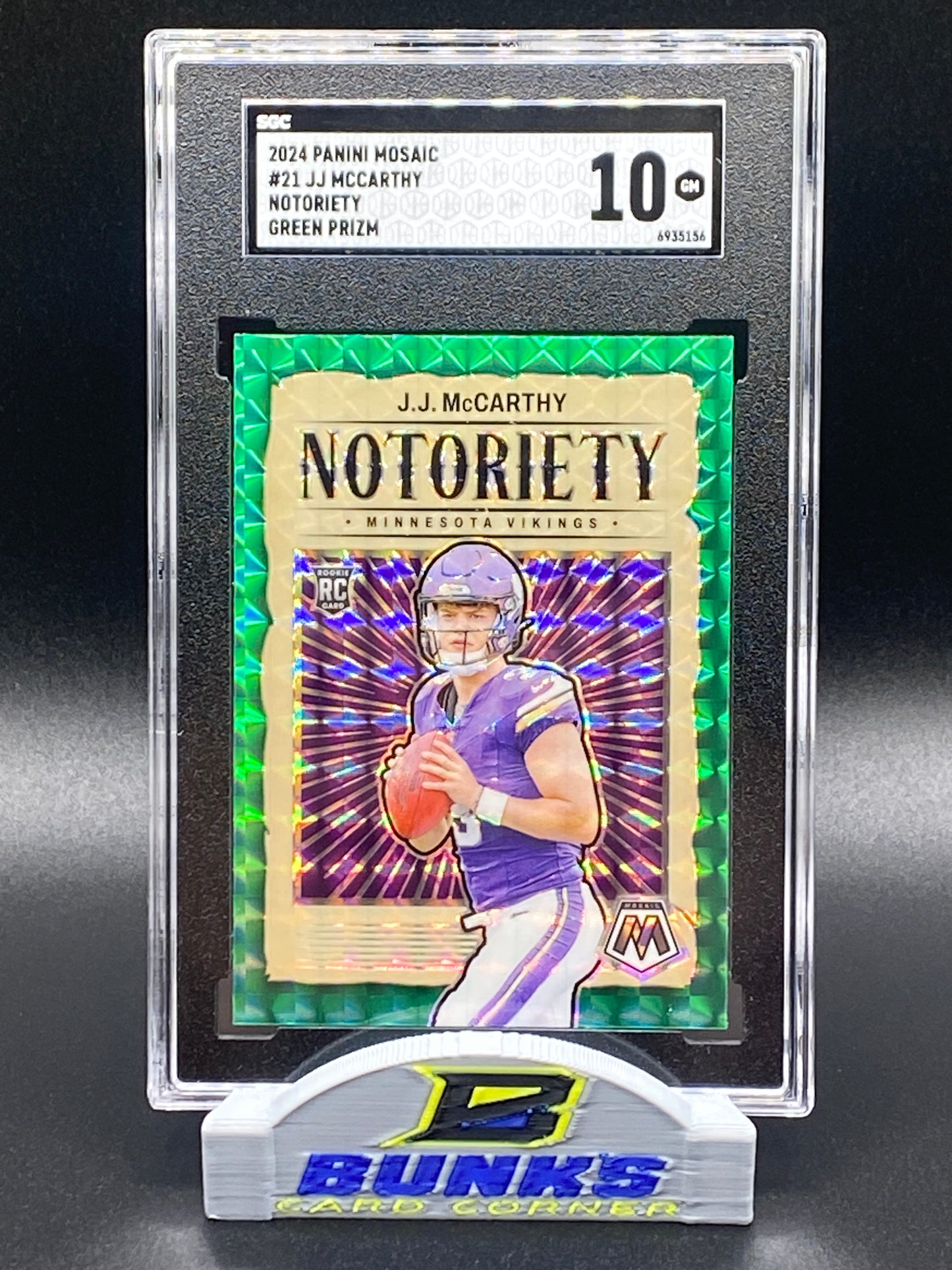 JJ McCarthy Rookie Card - 2024 Panini Green Prizm (Box A2)