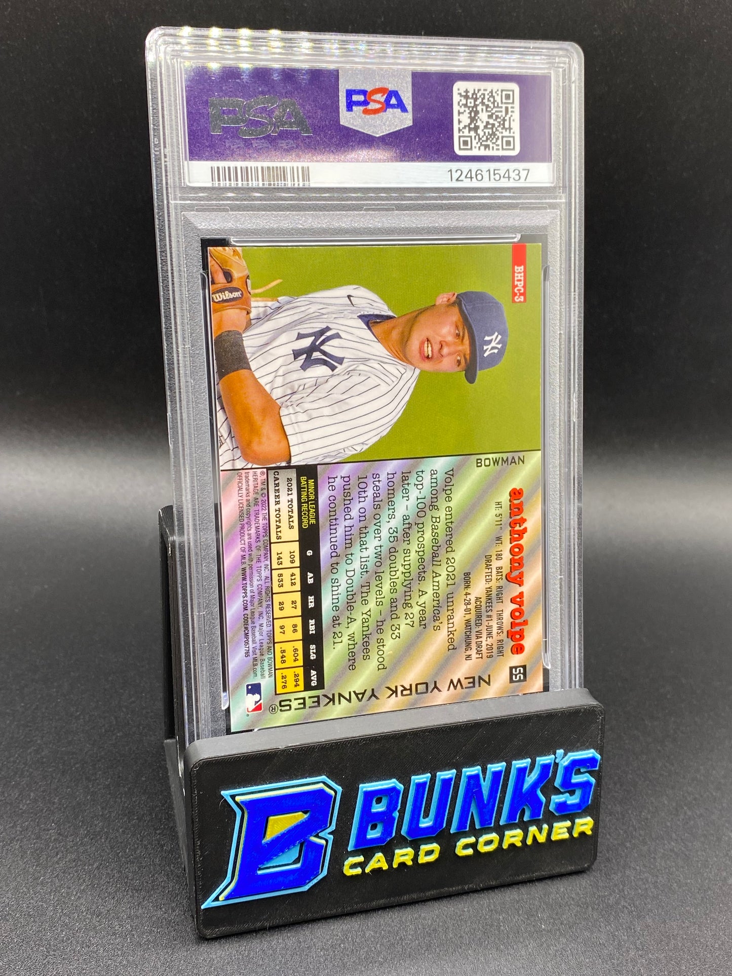 2022 Anthony Volpe Chrome Prospect Yellow Ref 48/75 PSA 10