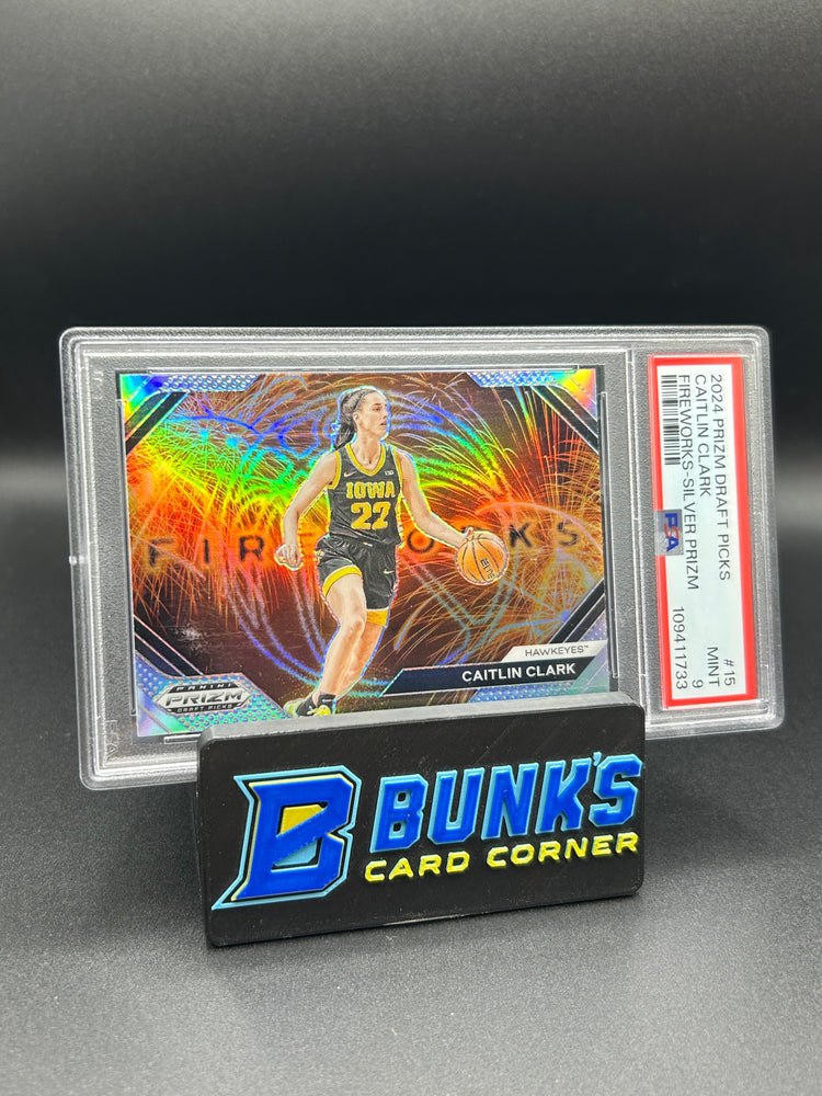 2024 Caitlin Clark Prizm Draft Picks Fireworks-Silver Prizm PSA 9