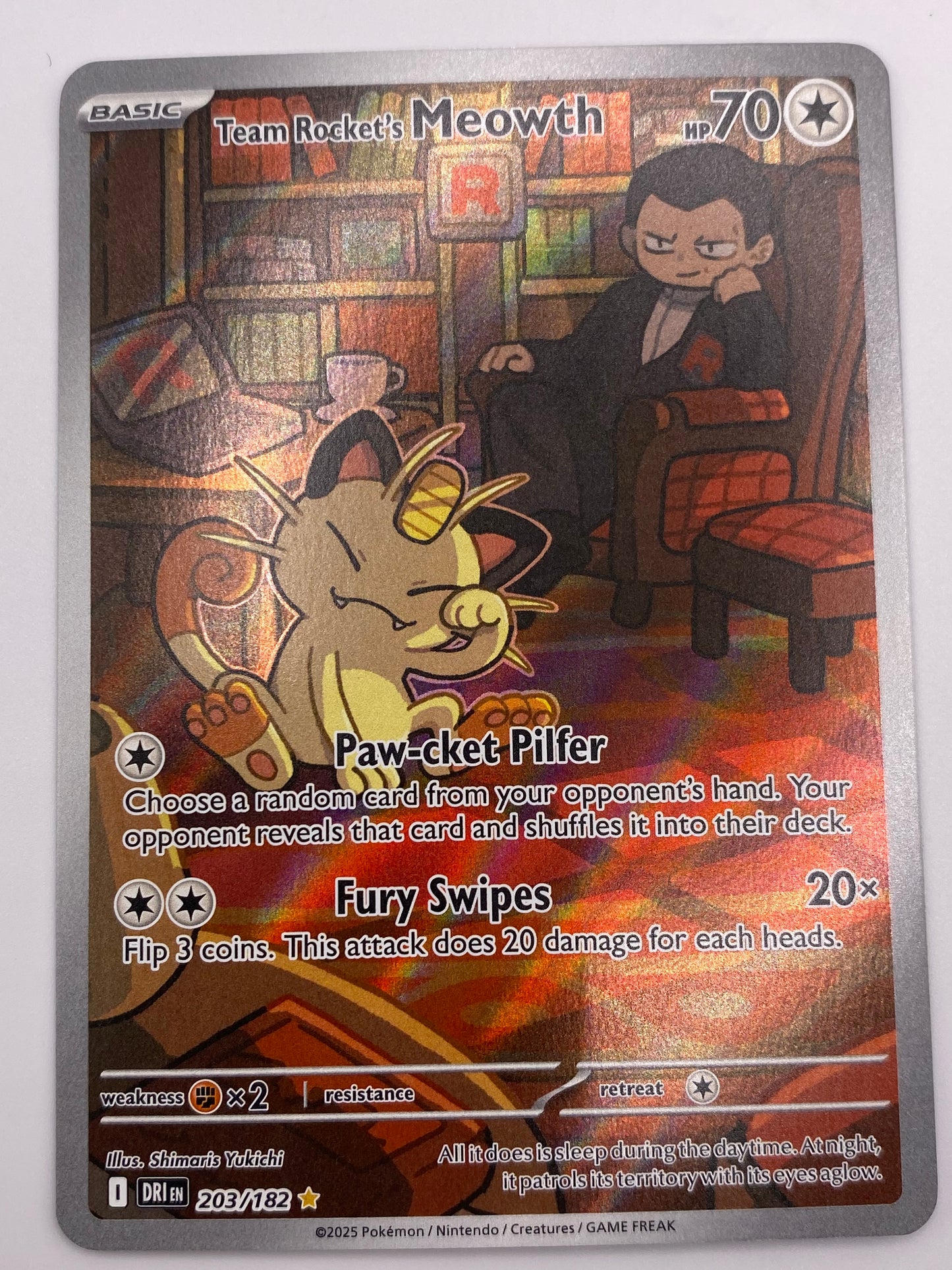 Team Rocket's Meowth Illustration Rare Destined Rivals NM