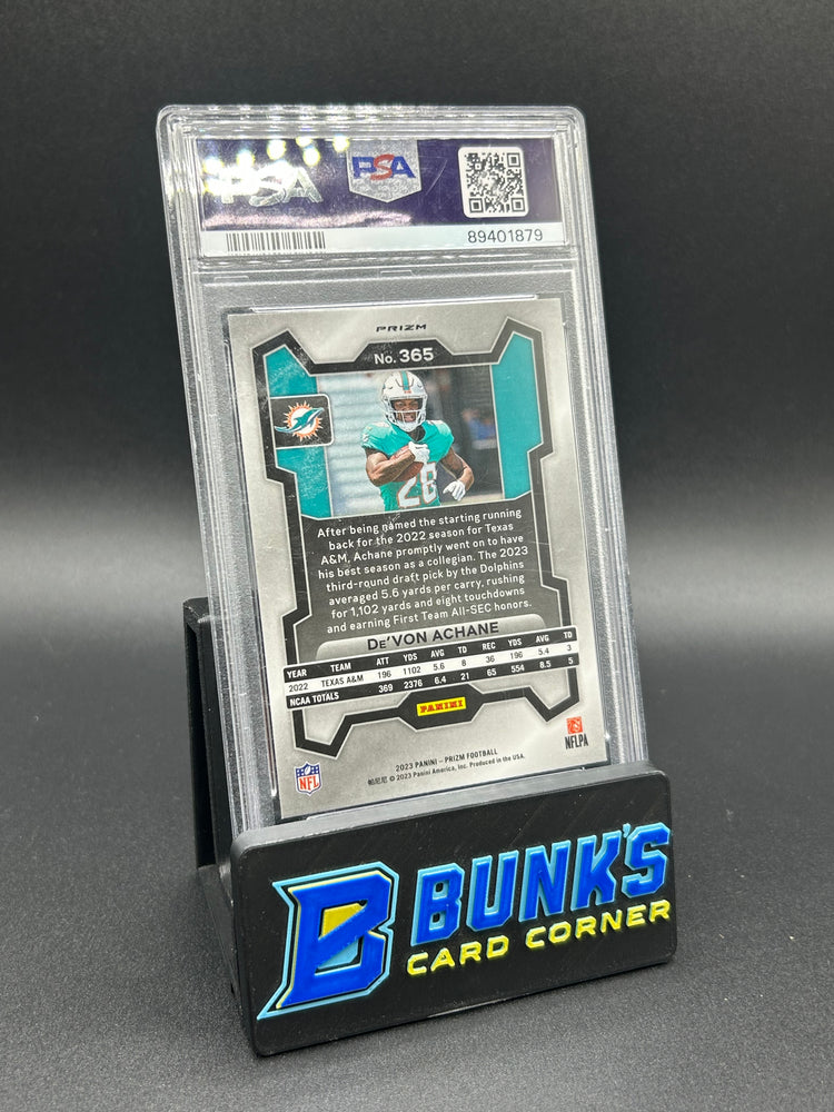 2023 De'von Achane Panini Prizm Red/White/Blue Rc PSA 10 Scratched Slab