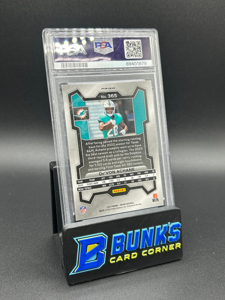 2023 De'von Achane Panini Prizm Red/White/Blue Rc PSA 10 Scratched Slab