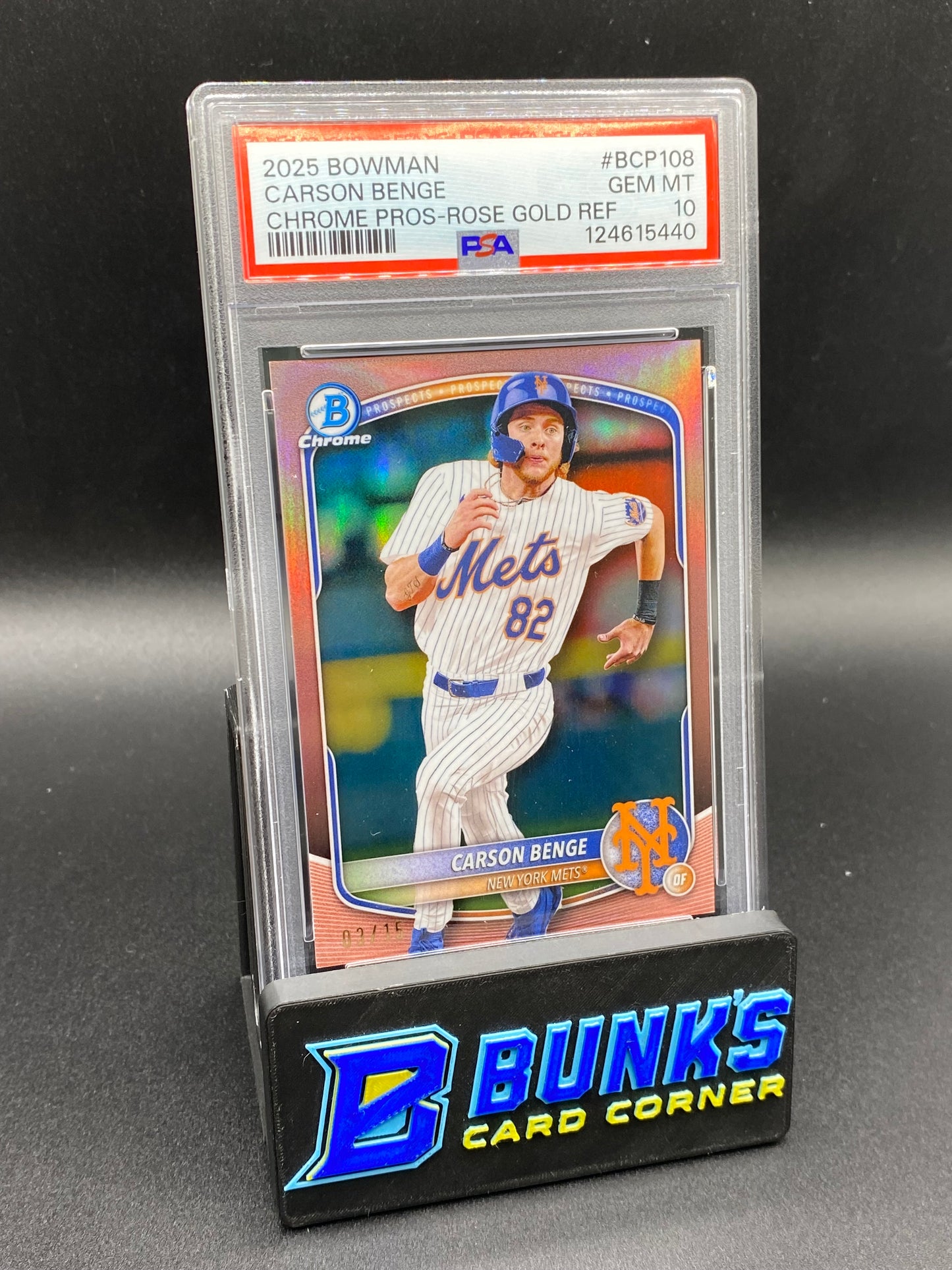 2025 Carson Benge Chrome Pros Rose Gold Ref 3/15 PSA 10