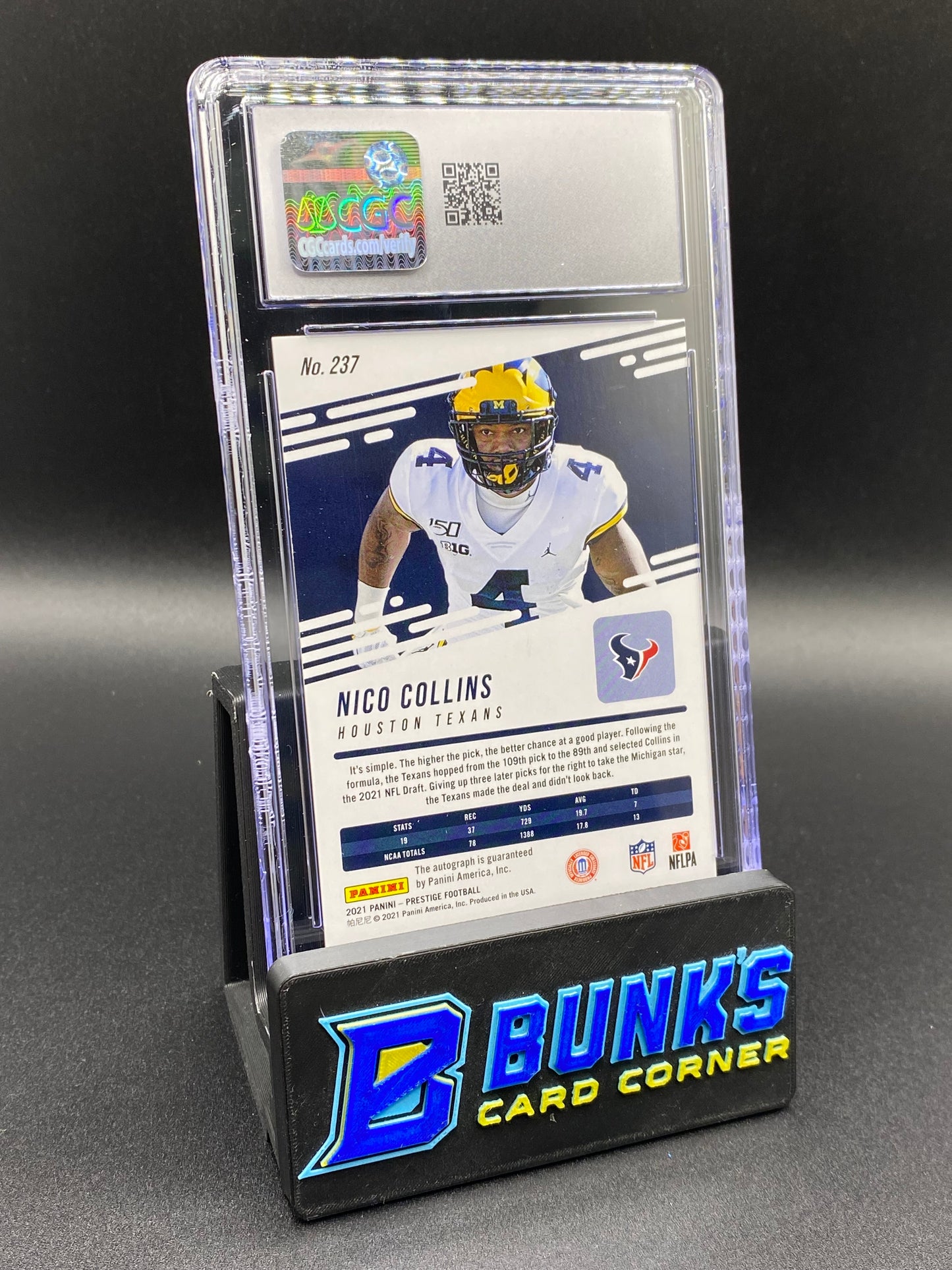 2021 Nico Collins Xtra Points Premium Blue Rc Auto  CGC 9.5/10