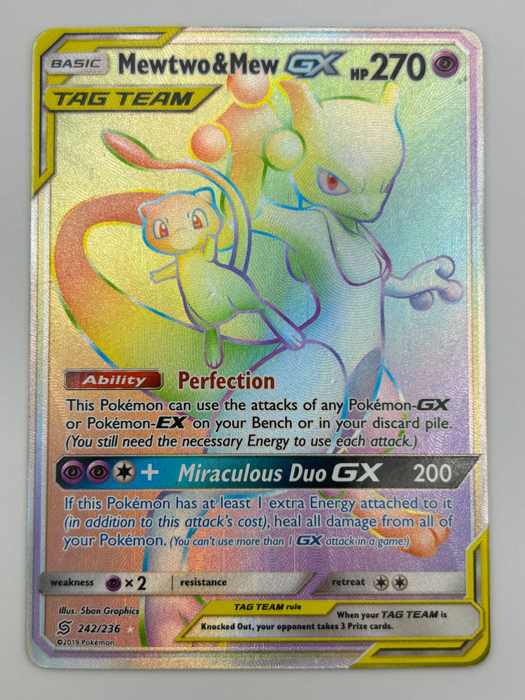 Mewtwo & Mew Gx Rainbow Rare Tag Team Unified Minds LP